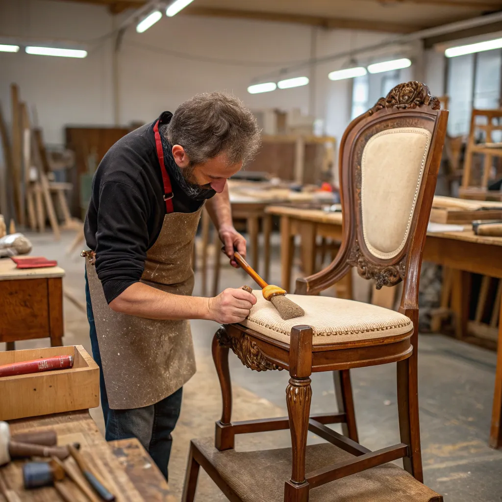 Artisan restoring furniture in workshop
